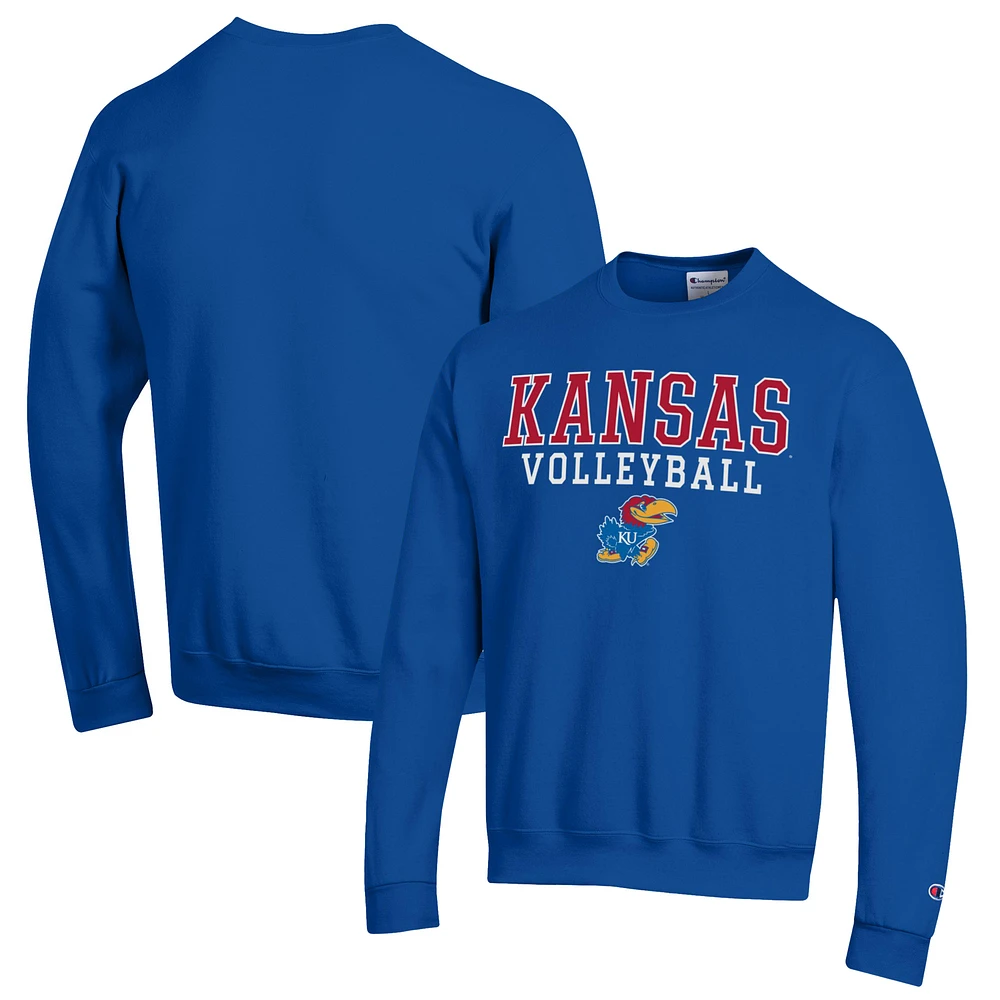 Men's Champion Royal Kansas Jayhawks Stack Logo Volleyball Powerblend Pullover Sweatshirt