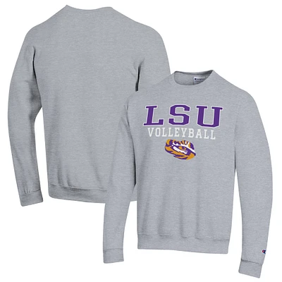 Men's Champion Heather Gray LSU Tigers Stack Logo Volleyball Powerblend Pullover Sweatshirt