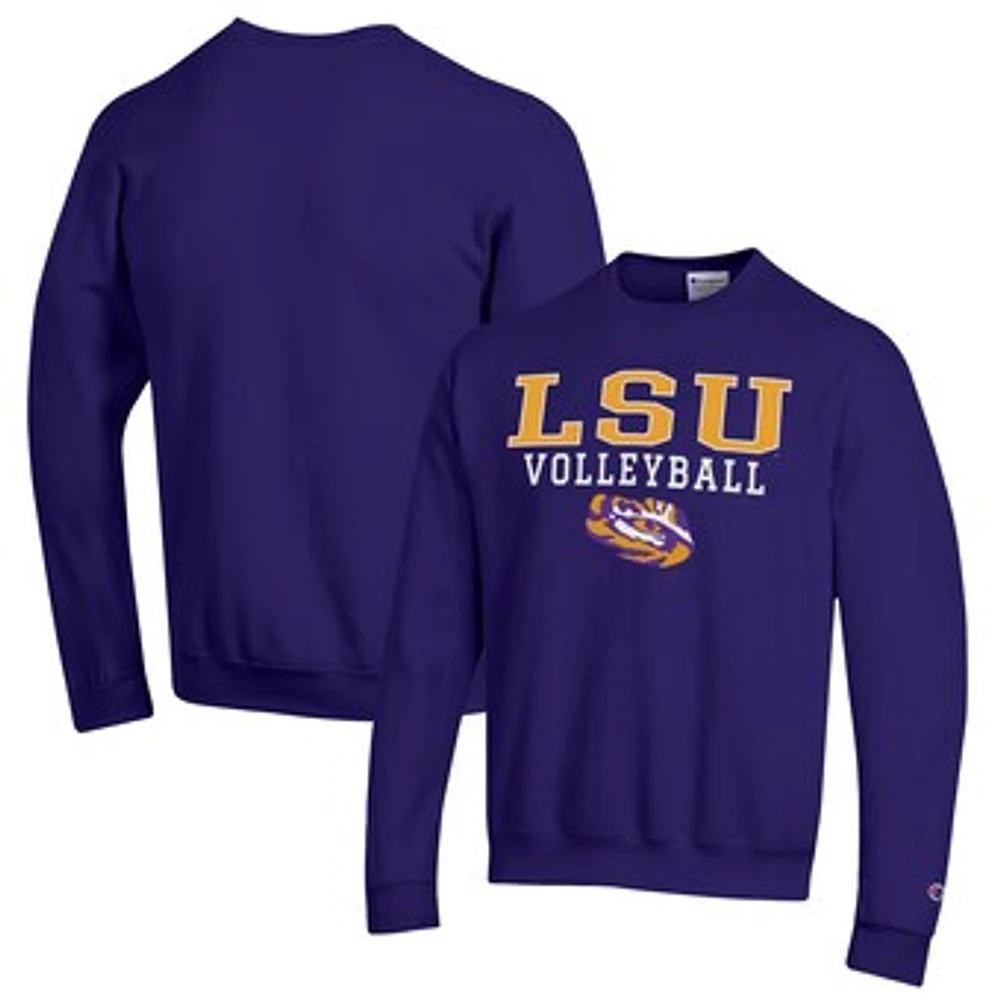 Men's Champion Purple LSU Tigers Stack Logo Volleyball Powerblend Pullover Sweatshirt