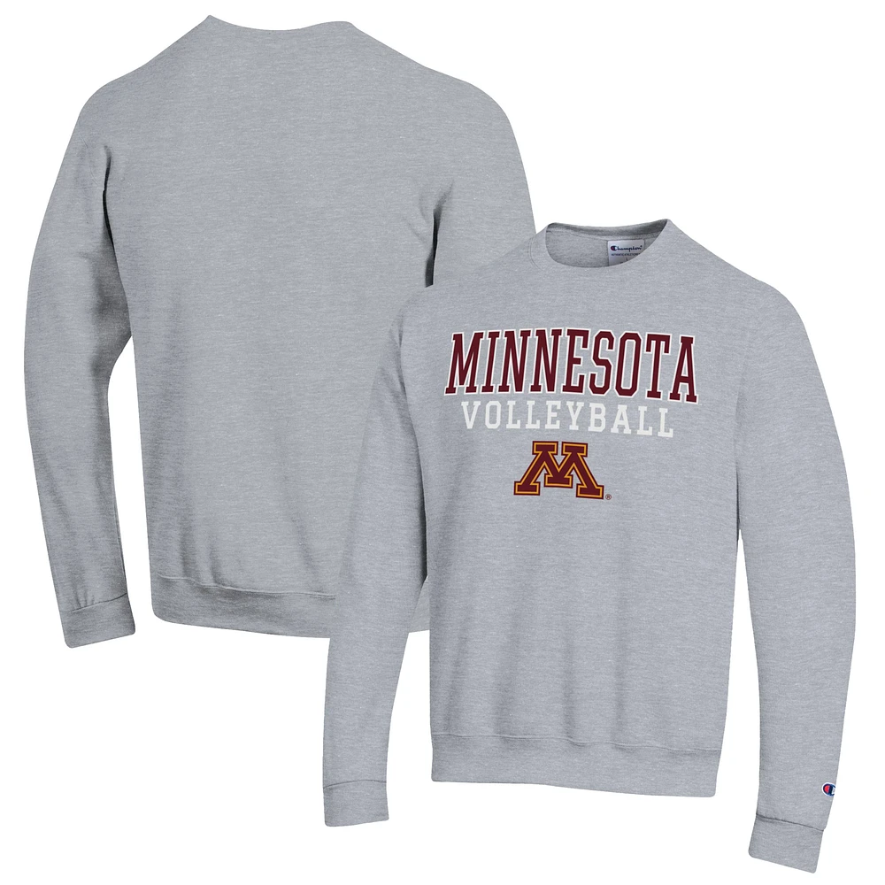 Men's Champion Heather Gray Minnesota Golden Gophers Stack Logo Volleyball Powerblend Pullover Sweatshirt