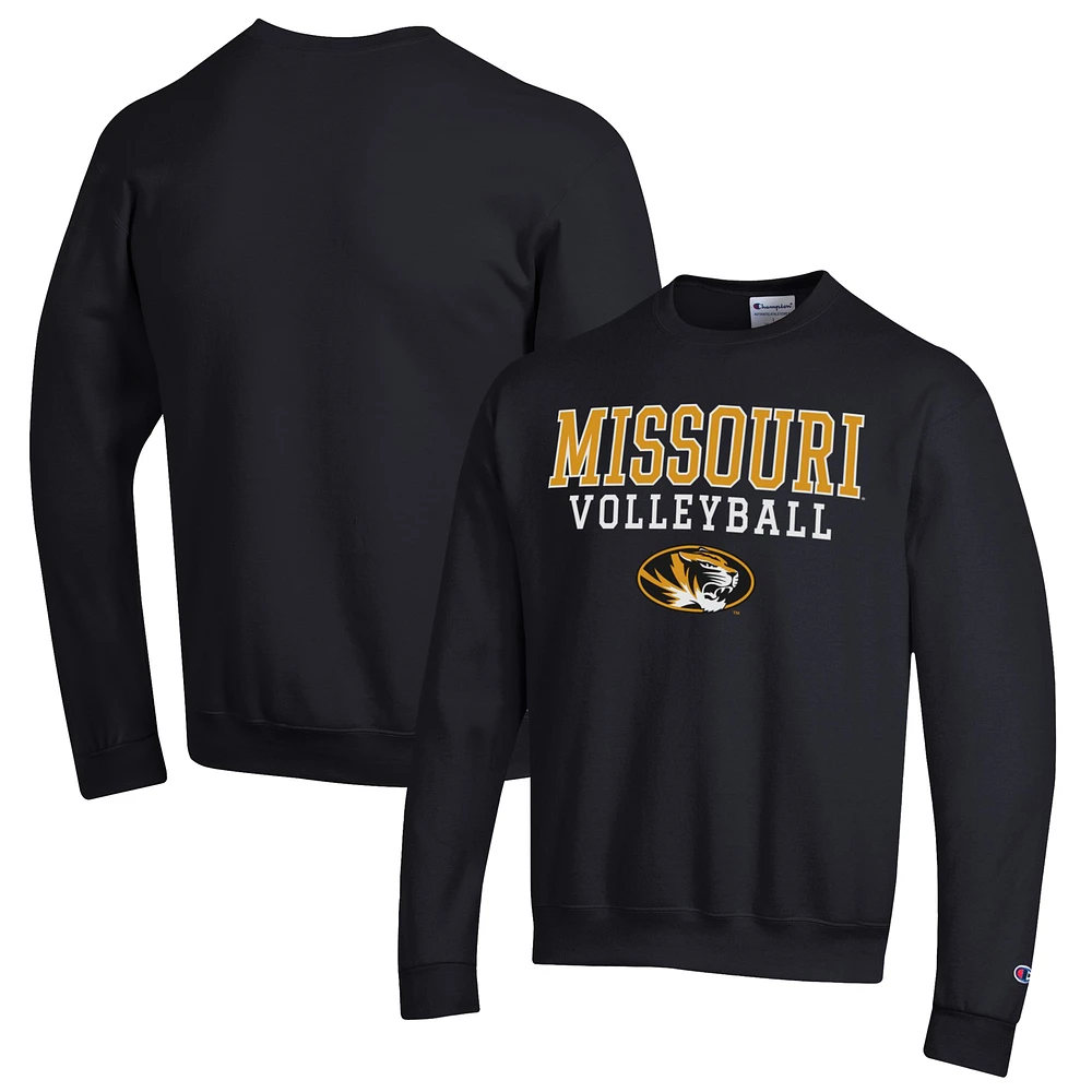 Men's Champion Black Missouri Tigers Stack Logo Volleyball Powerblend Pullover Sweatshirt