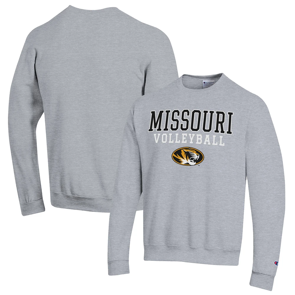 Men's Champion Heather Gray Missouri Tigers Stack Logo Volleyball Powerblend Pullover Sweatshirt