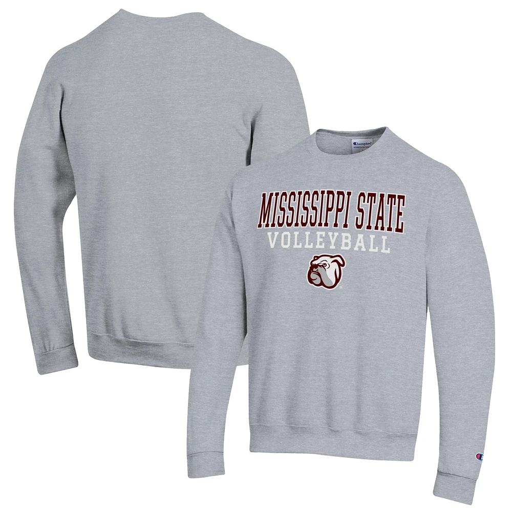 Men's Champion Heather Gray Mississippi State Bulldogs Stack Logo Volleyball Powerblend Pullover Sweatshirt