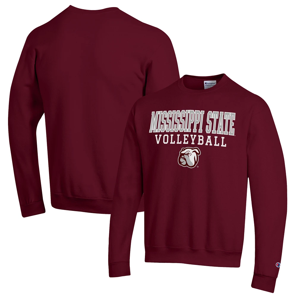 Men's Champion Maroon Mississippi State Bulldogs Stack Logo Volleyball Powerblend Pullover Sweatshirt