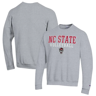 Men's Champion Heather Gray NC State Wolfpack Stack Logo Volleyball Powerblend Pullover Sweatshirt