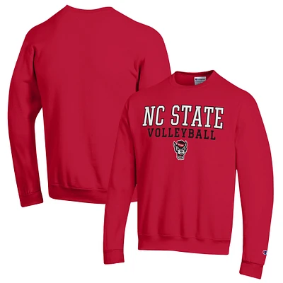 Men's Champion Red NC State Wolfpack Stack Logo Volleyball Powerblend Pullover Sweatshirt