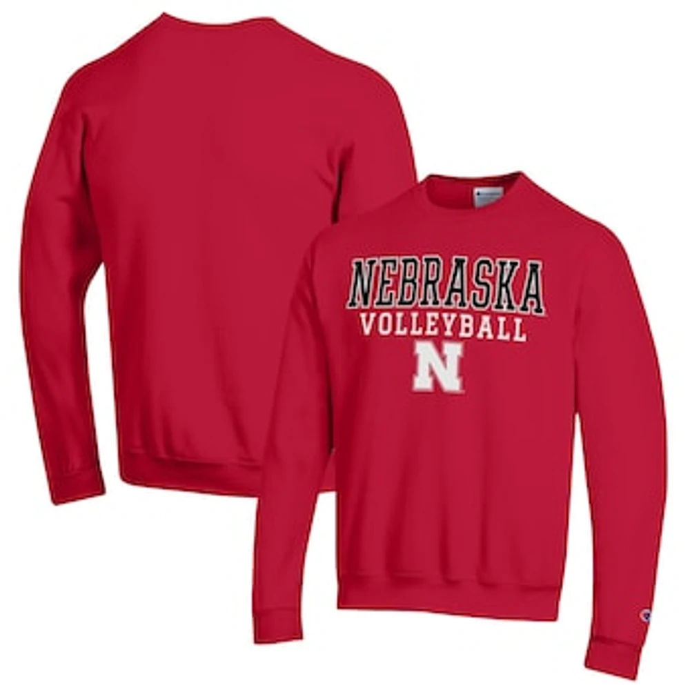 Men's Champion Scarlet Nebraska Huskers Stack Logo Volleyball Powerblend Pullover Sweatshirt