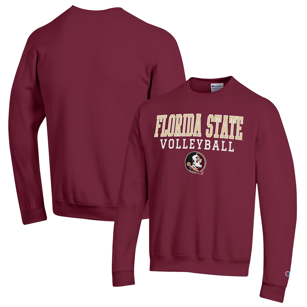 Men's Champion Garnet Florida State Seminoles Stack Logo Volleyball Powerblend Pullover Sweatshirt