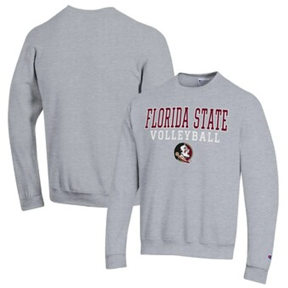 Men's Champion Heather Gray Florida State Seminoles Stack Logo Volleyball Powerblend Pullover Sweatshirt