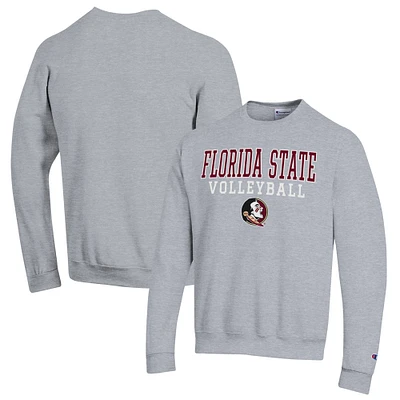Men's Champion Heather Gray Florida State Seminoles Stack Logo Volleyball Powerblend Pullover Sweatshirt