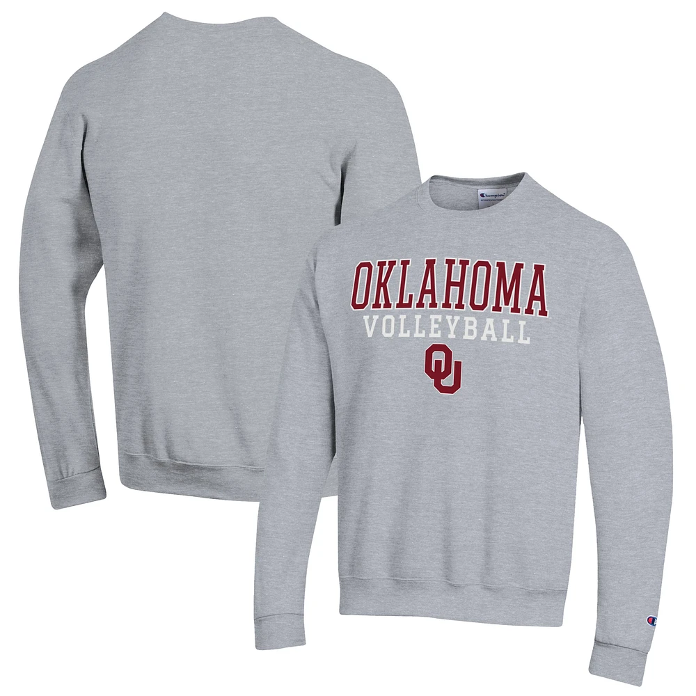 Men's Champion Heather Gray Oklahoma Sooners Stack Logo Volleyball Powerblend Pullover Sweatshirt