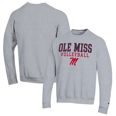 Men's Champion Heather Gray Ole Miss Rebels Stack Logo Volleyball Powerblend Pullover Sweatshirt