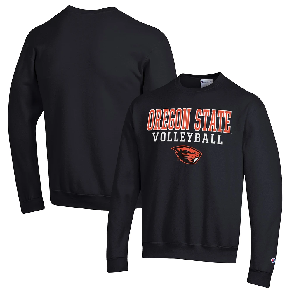Men's Champion Black Oregon State Beavers Stack Logo Volleyball Powerblend Pullover Sweatshirt