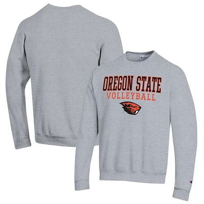 Men's Champion Heather Gray Oregon State Beavers Stack Logo Volleyball Powerblend Pullover Sweatshirt