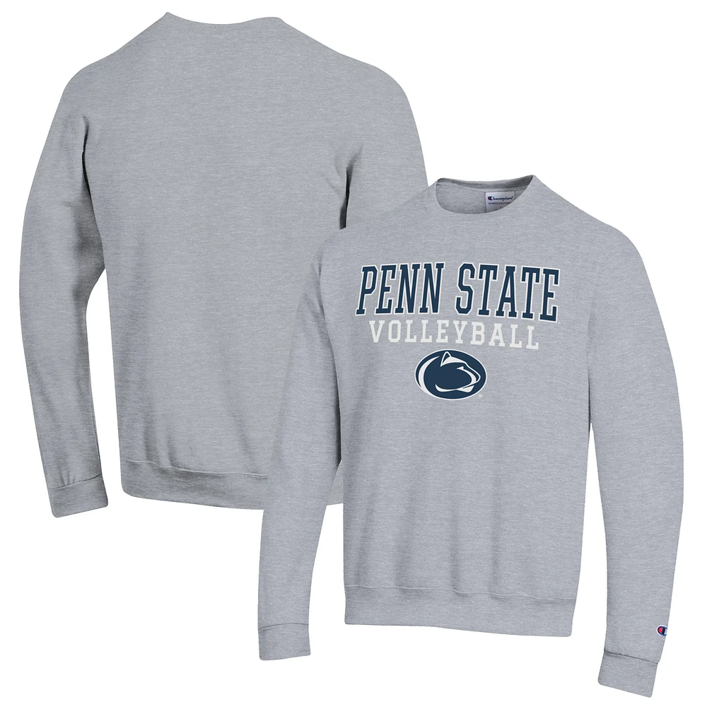 Men's Champion Heather Gray Penn State Nittany Lions Stack Logo Volleyball Powerblend Pullover Sweatshirt