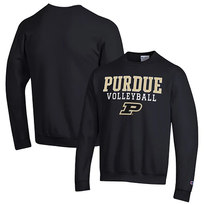 Men's Champion Black Purdue Boilermakers Stack Logo Volleyball Powerblend Pullover Sweatshirt