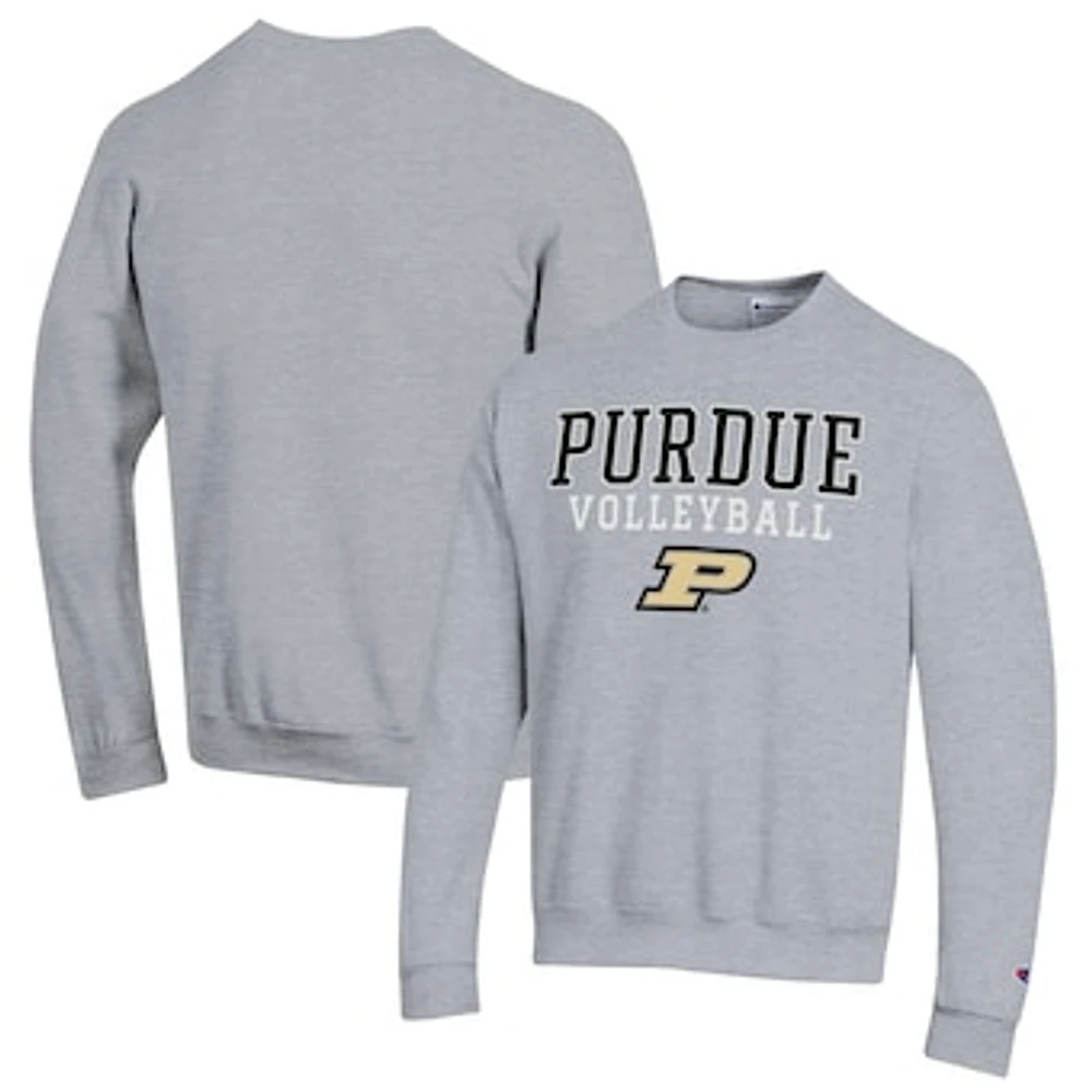 Men's Champion Heather Gray Purdue Boilermakers Stack Logo Volleyball Powerblend Pullover Sweatshirt