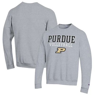 Men's Champion Heather Gray Purdue Boilermakers Stack Logo Volleyball Powerblend Pullover Sweatshirt