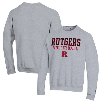 Men's Champion Heather Gray Rutgers Scarlet Knights Stack Logo Volleyball Powerblend Pullover Sweatshirt
