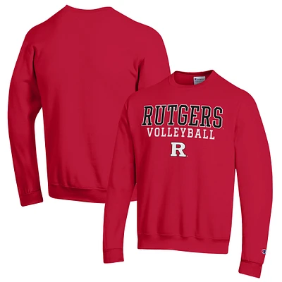 Men's Champion Scarlet Rutgers Knights Stack Logo Volleyball Powerblend Pullover Sweatshirt