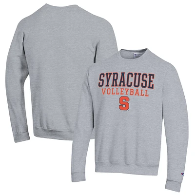 Men's Champion Heather Gray Syracuse Orange Stack Logo Volleyball Powerblend Pullover Sweatshirt