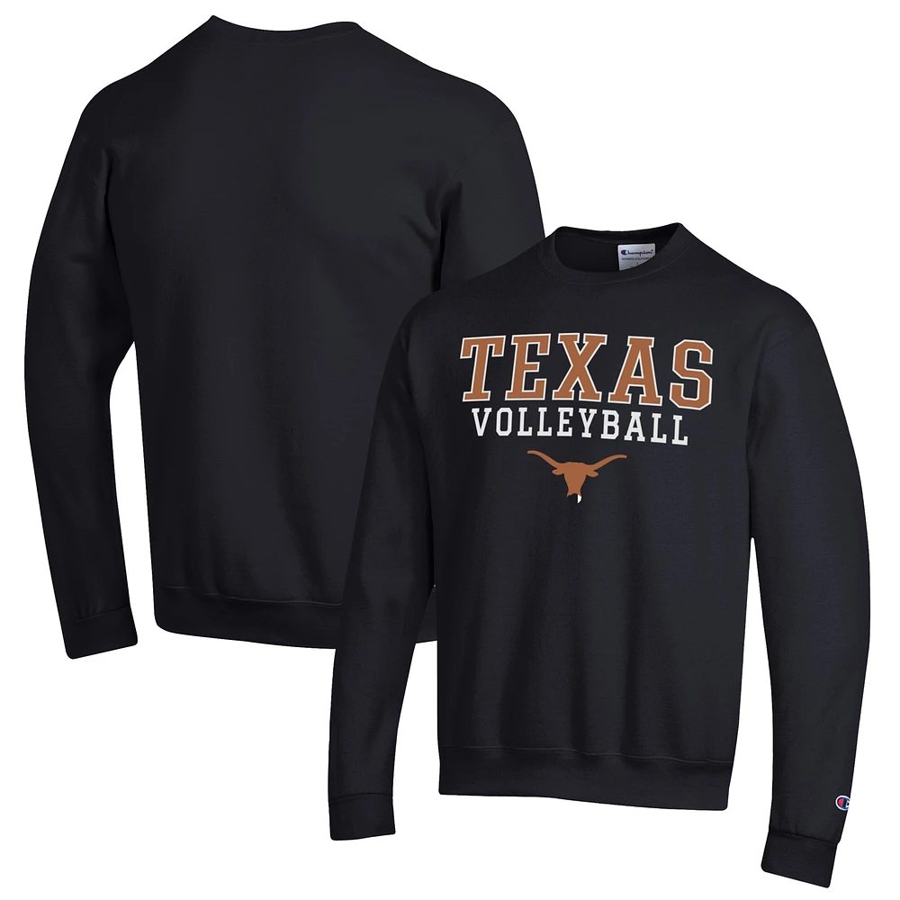Men's Champion Black Texas Longhorns Stack Logo Volleyball Powerblend Pullover Sweatshirt