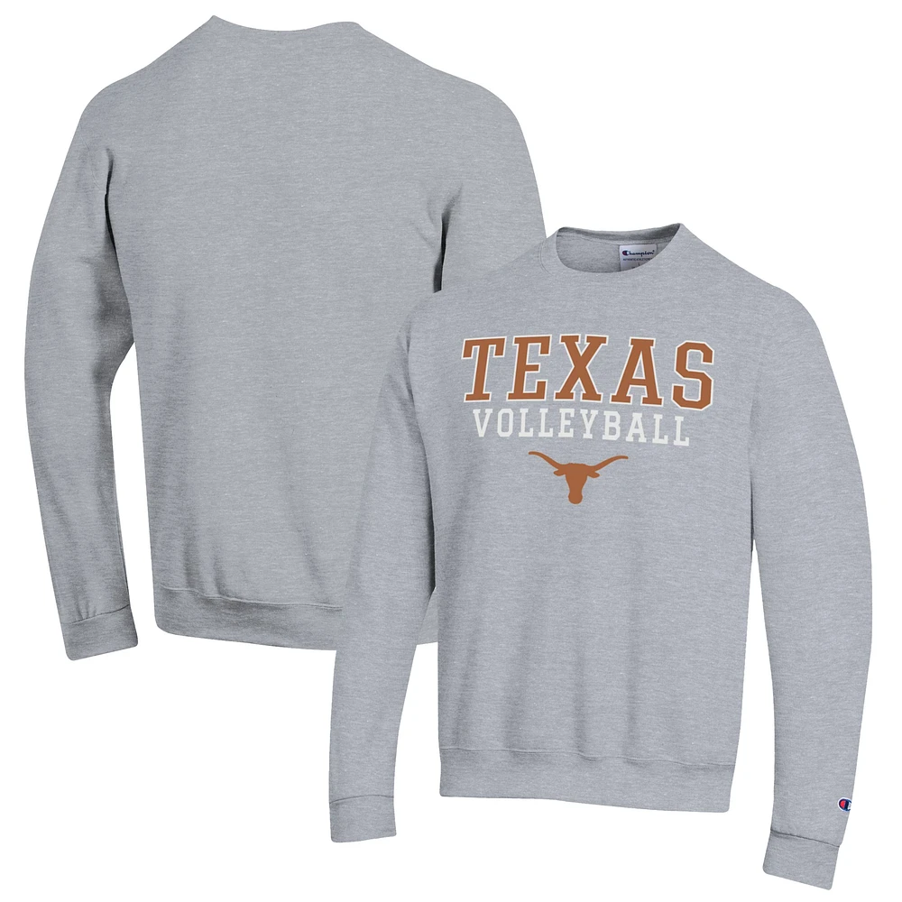 Men's Champion Heather Gray Texas Longhorns Stack Logo Volleyball Powerblend Pullover Sweatshirt
