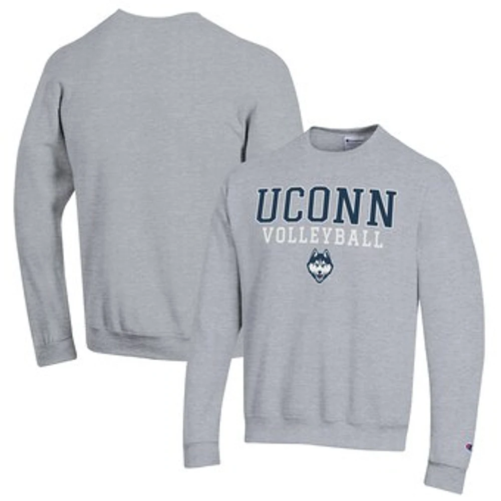 Men's Champion Heather Gray UConn Huskies Stack Logo Volleyball Powerblend Pullover Sweatshirt