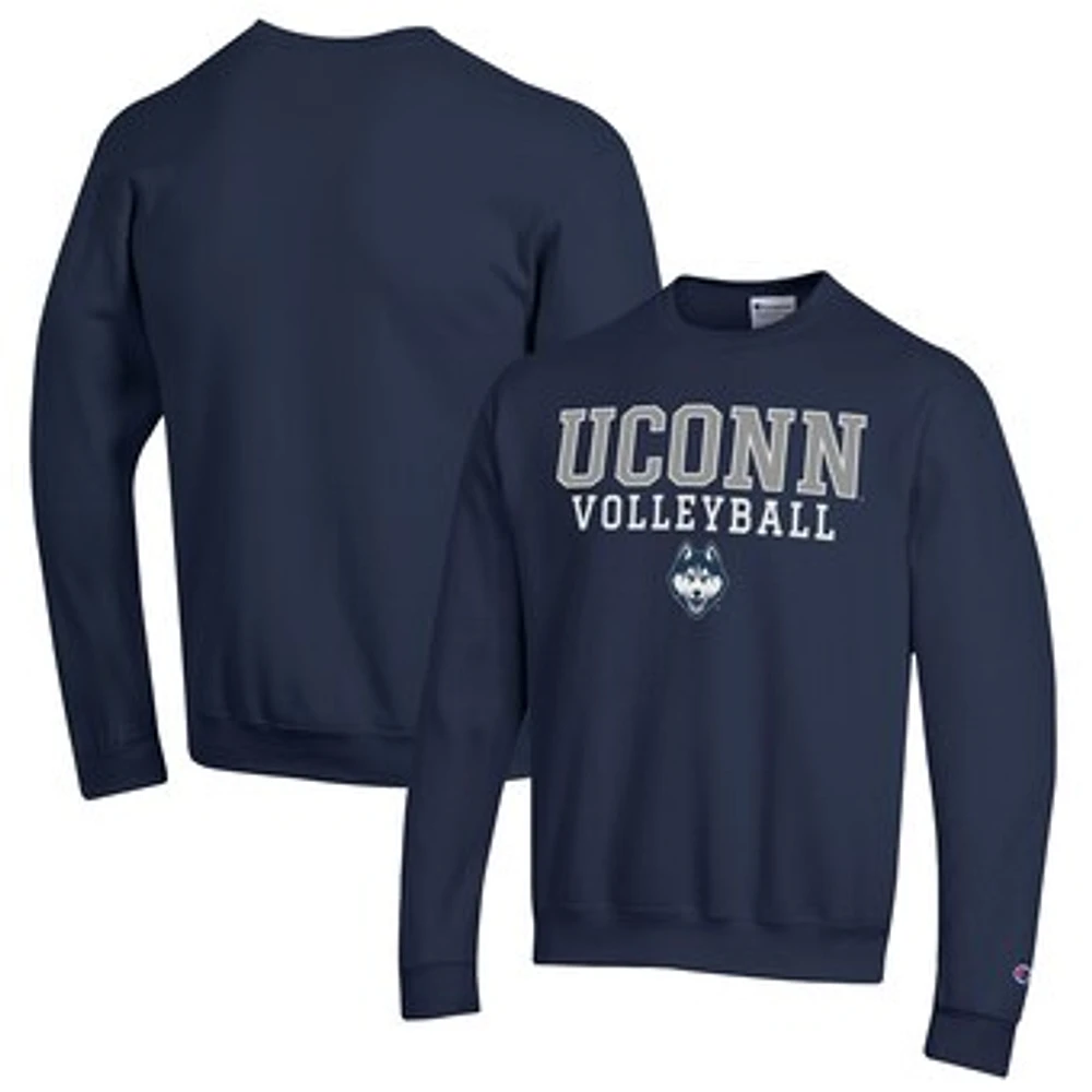 Men's Champion Navy UConn Huskies Stack Logo Volleyball Powerblend Pullover Sweatshirt
