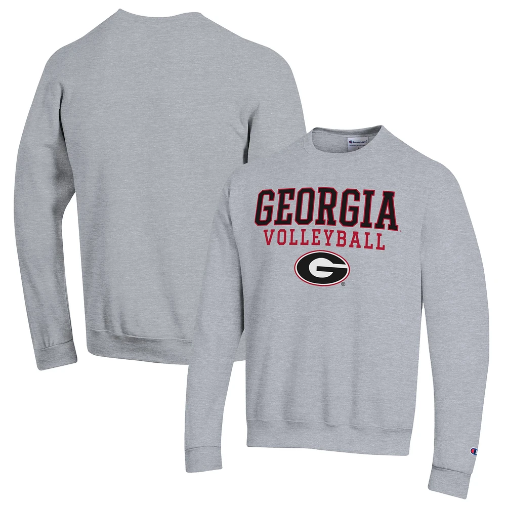 Men's Champion Heather Gray Georgia Bulldogs Stack Logo Volleyball Powerblend Pullover Sweatshirt