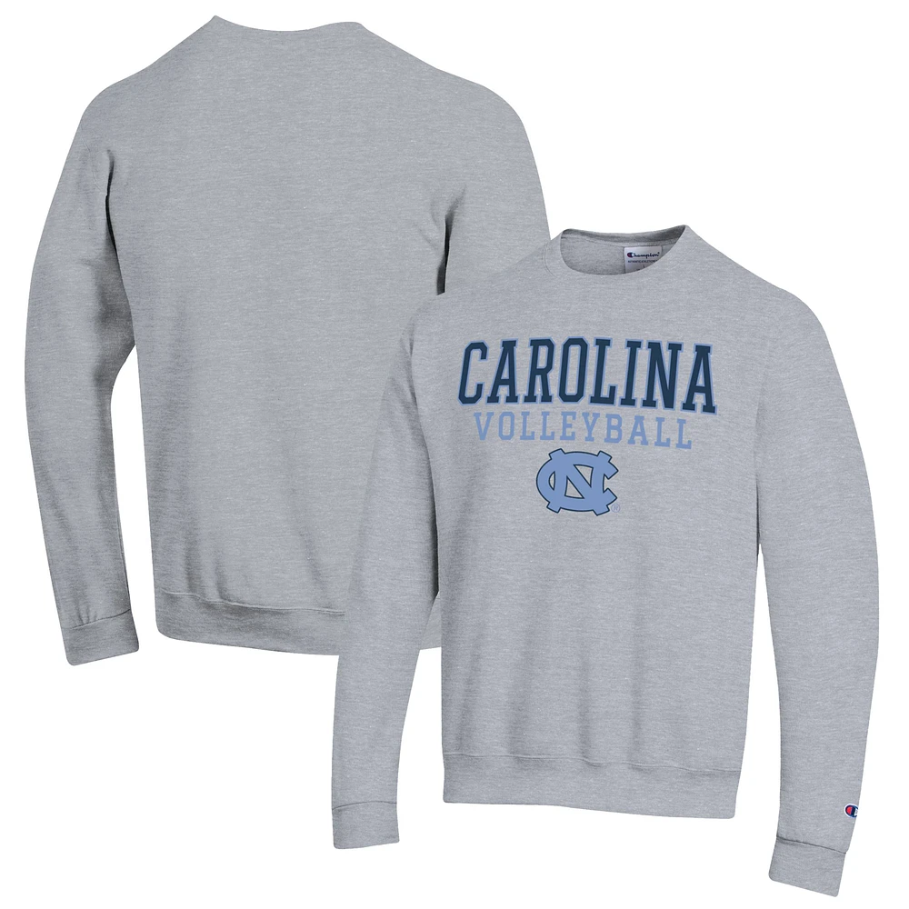 Men's Champion Heather Gray North Carolina Tar Heels Stack Logo Volleyball Powerblend Pullover Sweatshirt