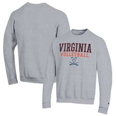 Men's Champion Heather Gray Virginia Cavaliers Stack Logo Volleyball Powerblend Pullover Sweatshirt