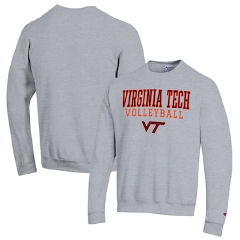 Men's Champion Heather Gray Virginia Tech Hokies Stack Logo Volleyball Powerblend Pullover Sweatshirt