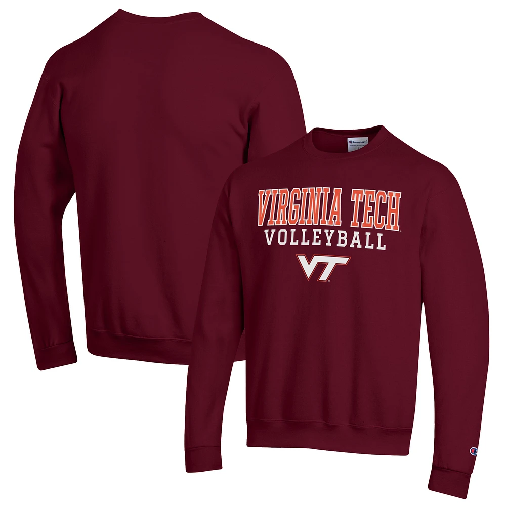 Men's Champion Maroon Virginia Tech Hokies Stack Logo Volleyball Powerblend Pullover Sweatshirt