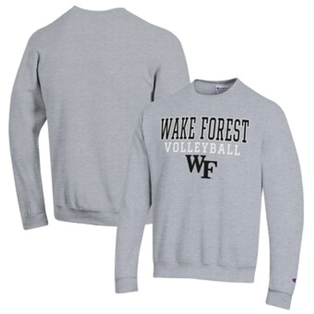 Men's Champion Heather Gray Wake Forest Demon Deacons Stack Logo Volleyball Powerblend Pullover Sweatshirt
