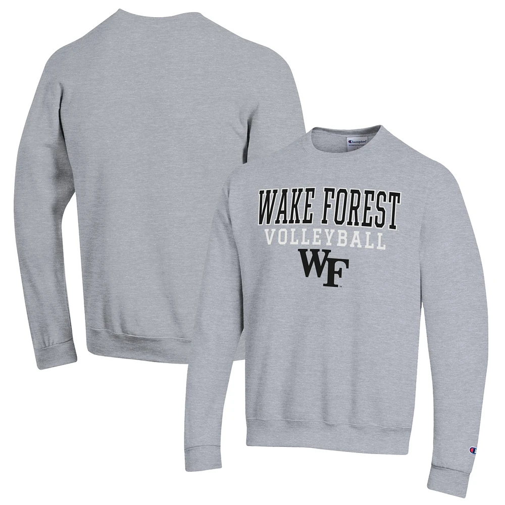 Men's Champion Heather Gray Wake Forest Demon Deacons Stack Logo Volleyball Powerblend Pullover Sweatshirt