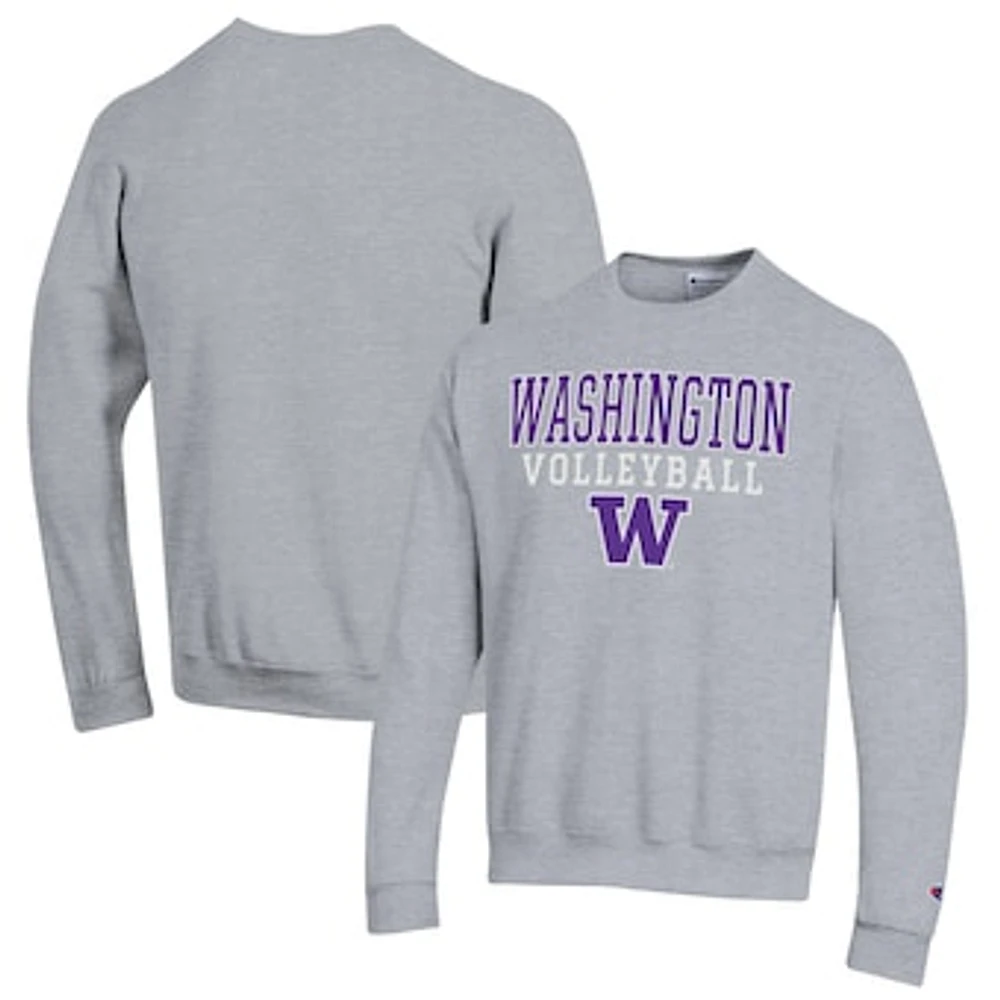 Men's Champion Heather Gray Washington Huskies Stack Logo Volleyball Powerblend Pullover Sweatshirt
