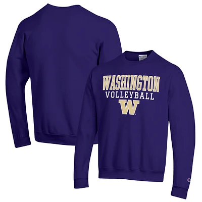 Men's Champion Purple Washington Huskies Stack Logo Volleyball Powerblend Pullover Sweatshirt