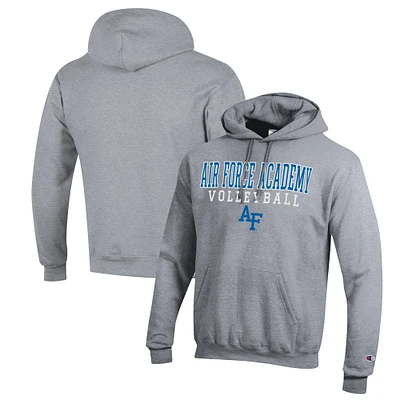 Men's Champion Heather Gray Air Force Falcons Stack Logo Volleyball Powerblend Pullover Hoodie