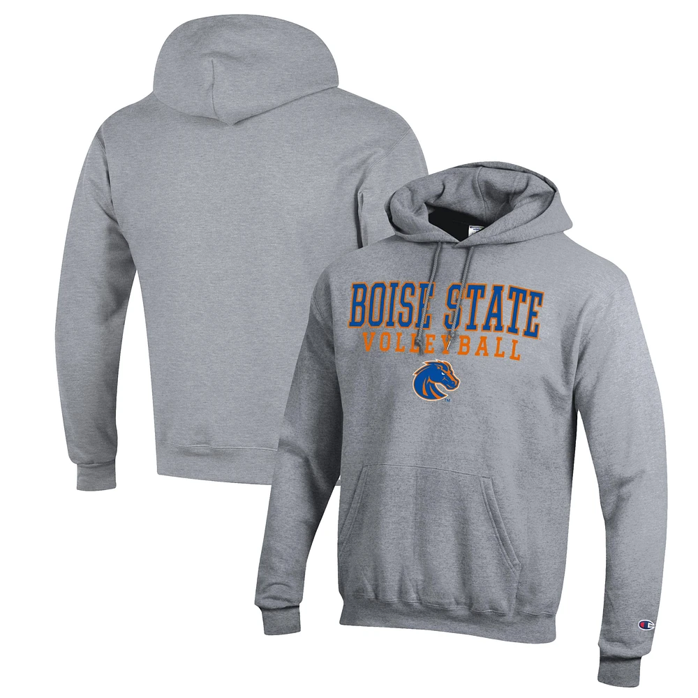 Men's Champion Heather Gray Boise State Broncos Stack Logo Volleyball Powerblend Pullover Hoodie