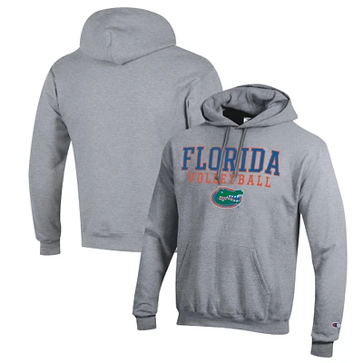 Men's Champion Heather Gray Florida Gators Stack Logo Volleyball Powerblend Pullover Hoodie