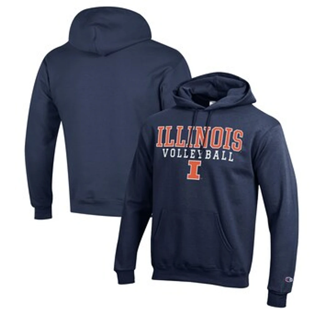 Men's Champion Navy Illinois Fighting Illini Stack Logo Volleyball Powerblend Pullover Hoodie