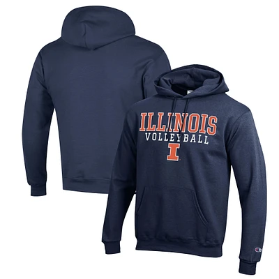 Men's Champion Navy Illinois Fighting Illini Stack Logo Volleyball Powerblend Pullover Hoodie