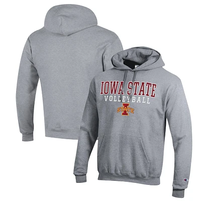 Men's Champion Heather Gray Iowa State Cyclones Stack Logo Volleyball Powerblend Pullover Hoodie