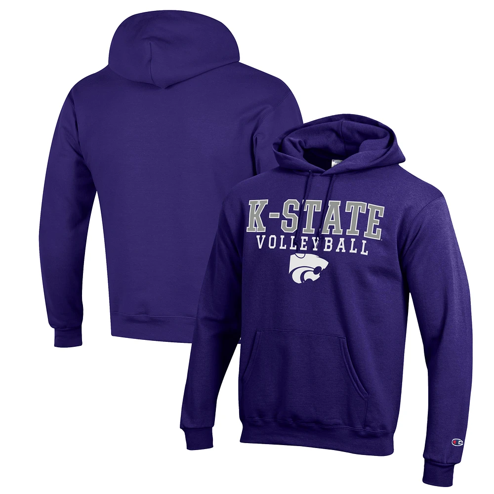 Men's Champion Purple Kansas State Wildcats Stack Logo Volleyball Powerblend Pullover Hoodie