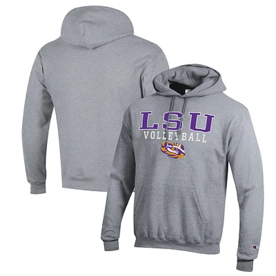 Men's Champion Heather Gray LSU Tigers Stack Logo Volleyball Powerblend Pullover Hoodie