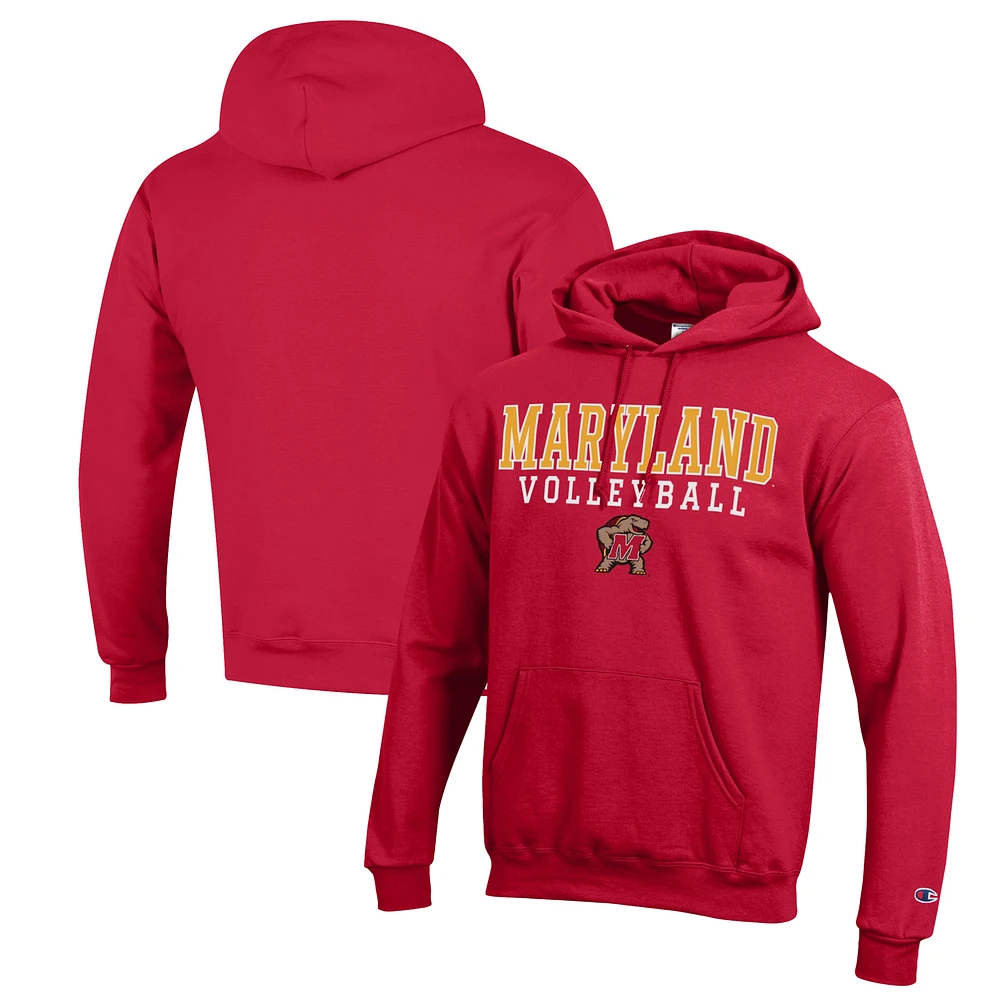 Men's Champion Red Maryland Terrapins Stack Logo Volleyball Powerblend Pullover Hoodie