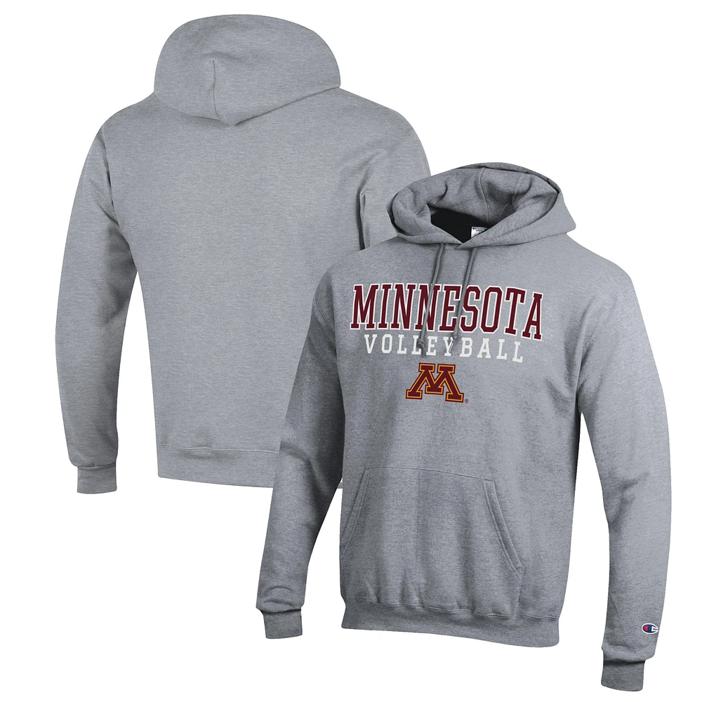 Men's Champion Heather Gray Minnesota Golden Gophers Stack Logo Volleyball Powerblend Pullover Hoodie