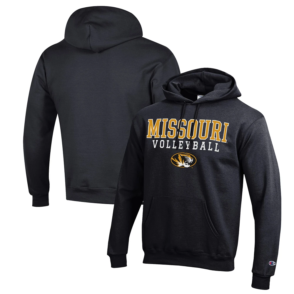 Men's Champion Black Missouri Tigers Stack Logo Volleyball Powerblend Pullover Hoodie