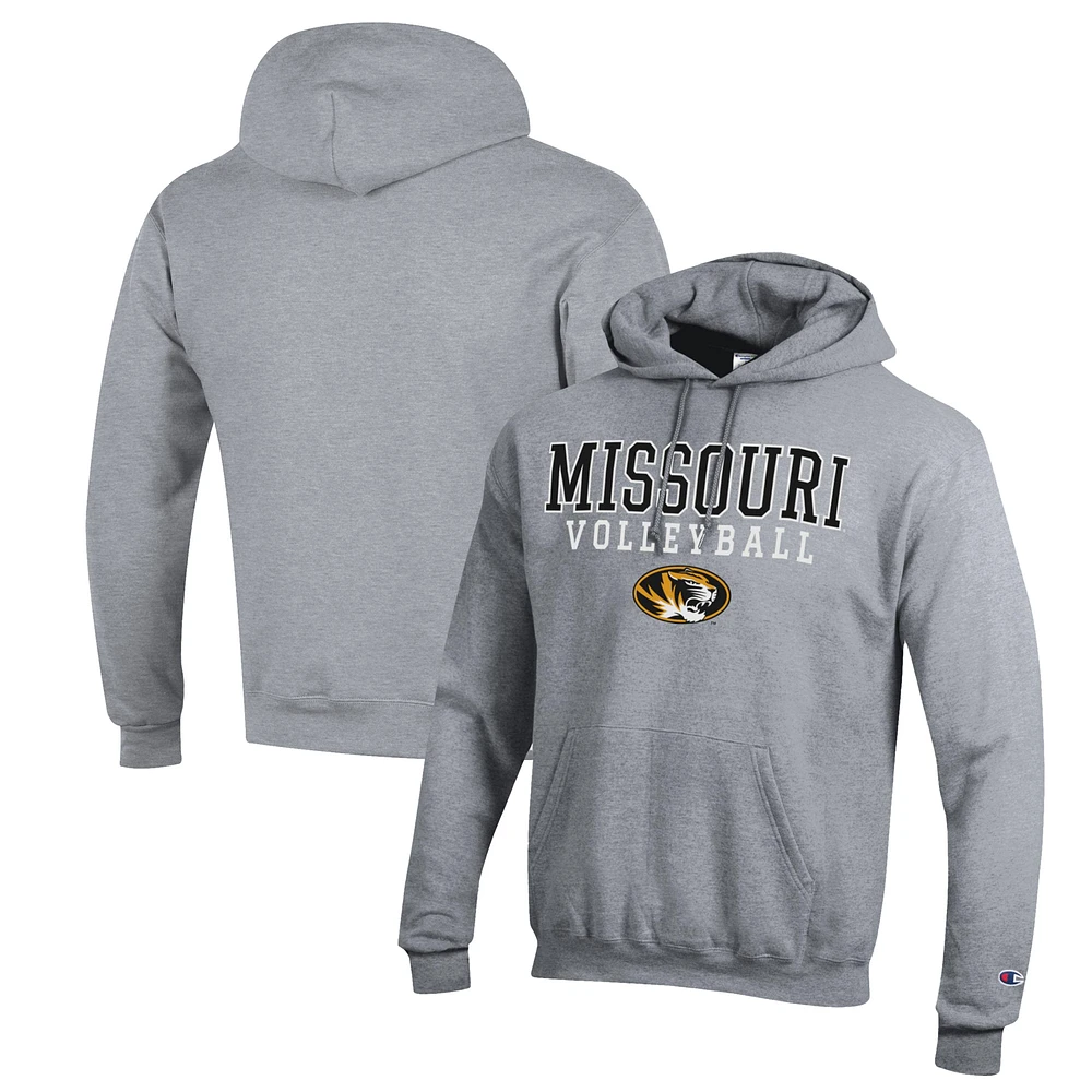 Men's Champion Heather Gray Missouri Tigers Stack Logo Volleyball Powerblend Pullover Hoodie